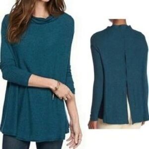 NWT Free People We The Free Lover Rib Thermal Top Teal Heather Cowl Neck Small S